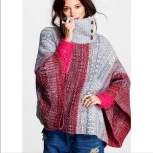 Free People Poncho Sweater Willow Diamond Poncho Boho Size XS Fair isle